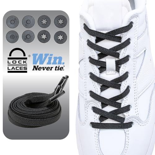 Lock Laces Flat Laces No Tie Elastic Shoelaces Stylish No Show for Casual & Fashion Shoes One-Size Easy to Install (Black)