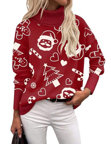 Zeagoo Damen Weihnachtspullover Elegant Langarm Rollkragenshirt Basic...