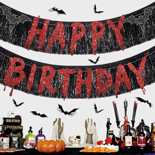 Pre-Strung Halloween Birthday Banner - Halloween Birthday Party Decorations with