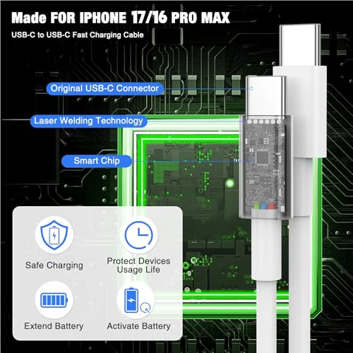 Image of 45W iPhone 17 16 Pro Max Charger Fast Charging,3Pack USB C Fast Charger Block with Long 10 /10 /6FT C to C Cable for Apple 17 Pro Max /16 Pro /15 /iPad 13th,PD Quick Adapter 3.2 for iPhone 17-Purple