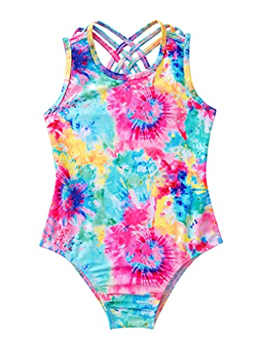Hansber Kids Girls One Piece Swimwear Tankini Swimsuit Bohemian Printed Spaghetti Straps Tanks Bathing Suit