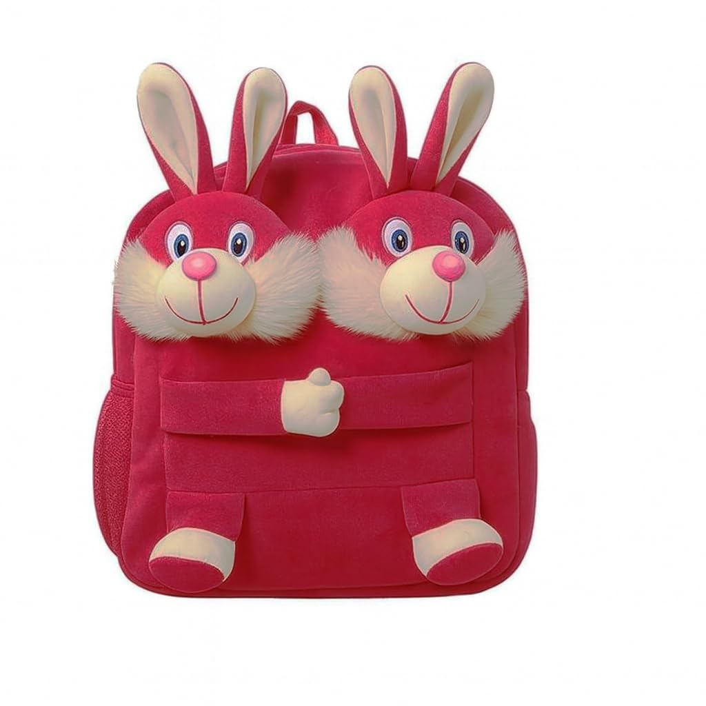 CARTBRINK Kids Plush Teddy Backpack – Soft Rabbit School Bag for Toddlers & Preschool, Cute Animal Backpack with Adjustable Straps – Lightweight & Comfortable for Boys & Girls (PINK)