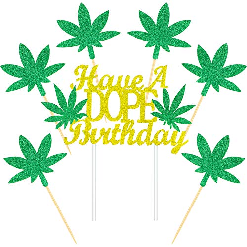 Pot Leaf Cupcake Toppers Set Include Have A Dope Birthday Cake Topper And Weed Leaves Cupcake Toppers For Baby Shower Wedding 420 Birthday Party Home Supplies (Green And Gold) #TOP4