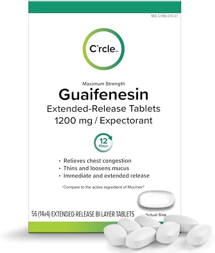 C'rcle Guaifenesin 1200mg 56 tabletas - Tabletas de guaifenesina para alivio de la congestión torácica y alivio de moco expectorante -