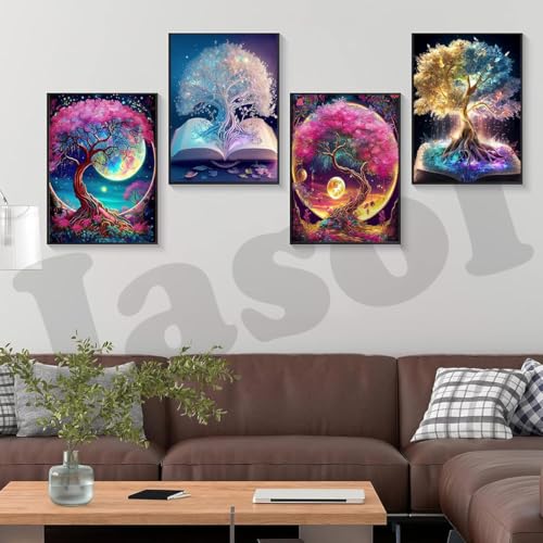 Image of Jasol Diamond Painting Kit, 40x30 Cms, Full Drill, 5D Crystals, Home Wall Decor Gift Set (Moon Tree M45619)