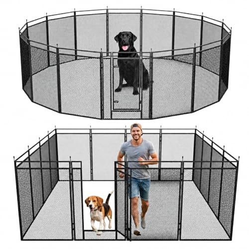 Dog Fence Outdoor for Yard 40 Height 16 Panels Metal Dog Fence for Dogs Portable & Foldable Dog Pen Wireless Dog Playpen Alternative Temporary Dog Fence for RV Camping Indoor Outdoor Use