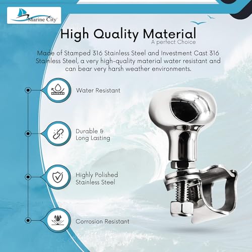 MARINE CITY 316 Grade Stainless Steel Strong Durable Gloss Polished Finish Sport Boat Knob Spinning Ball Bearing Knob for Steering Wheels - Thumbnail 3