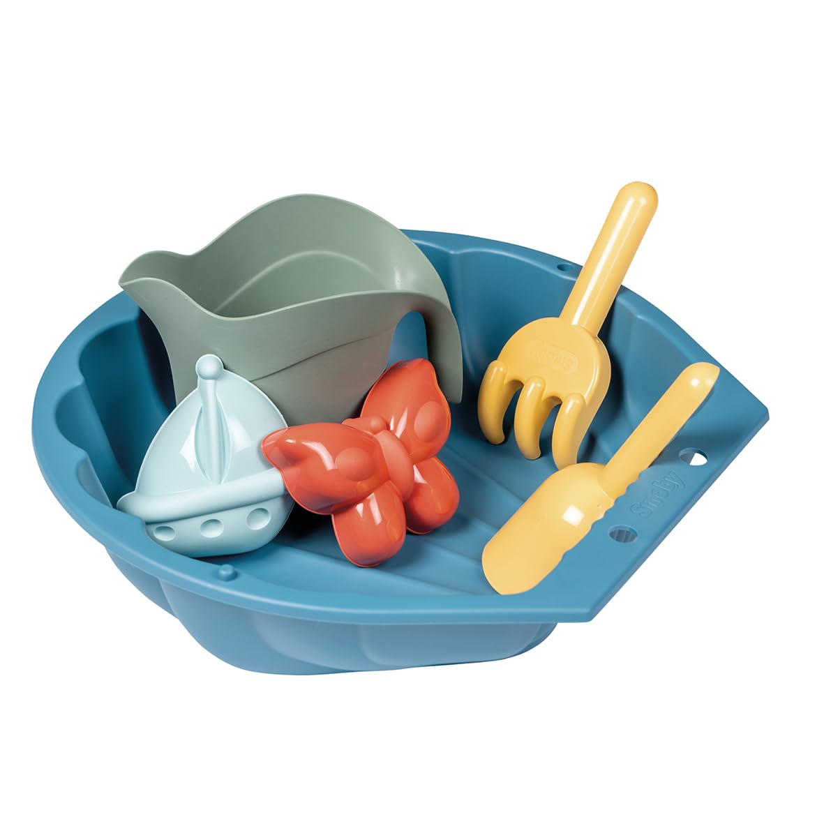 Smoby Life - Mini Filled Sandbox - Shell-shaped - Shovel, Rake, Sand Mold, Watering Can - Recycled Material - From 18 Months - Made in France