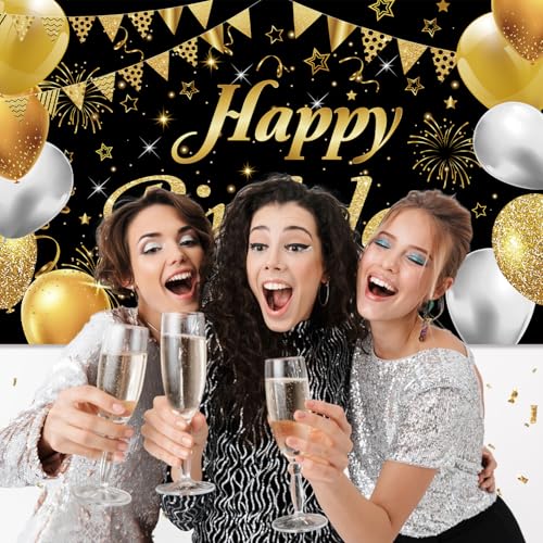 Image of Happy Birthday Banner - Decorations for Men Women Party Welcome Background Sign, Indoor Outdoor (Gold-A)