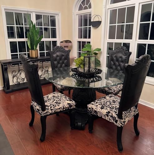 Image of SearchI Dining Chair Seat Covers Set of 6, Stretch Removable Chair Covers for Dining Chairs, Kitchen Chair Covers Protector(Black Flower)