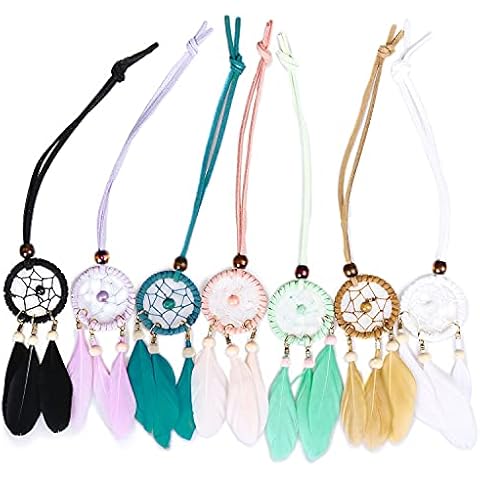 ygmoner Mini Dream Catcher 7pcs Set - Car Interior Rearview Mirror Dangle Bag Pendant Charm 1.2" Diameter and 9" Long Cover