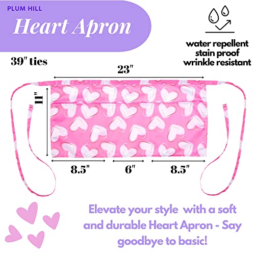 Plum Hill Pink Hearts Valentine Half Waist Apron With 3 Pockets Waterproof 100% Polyester Cocktail Aprons for Waitresses Servers Bartenders Vendors