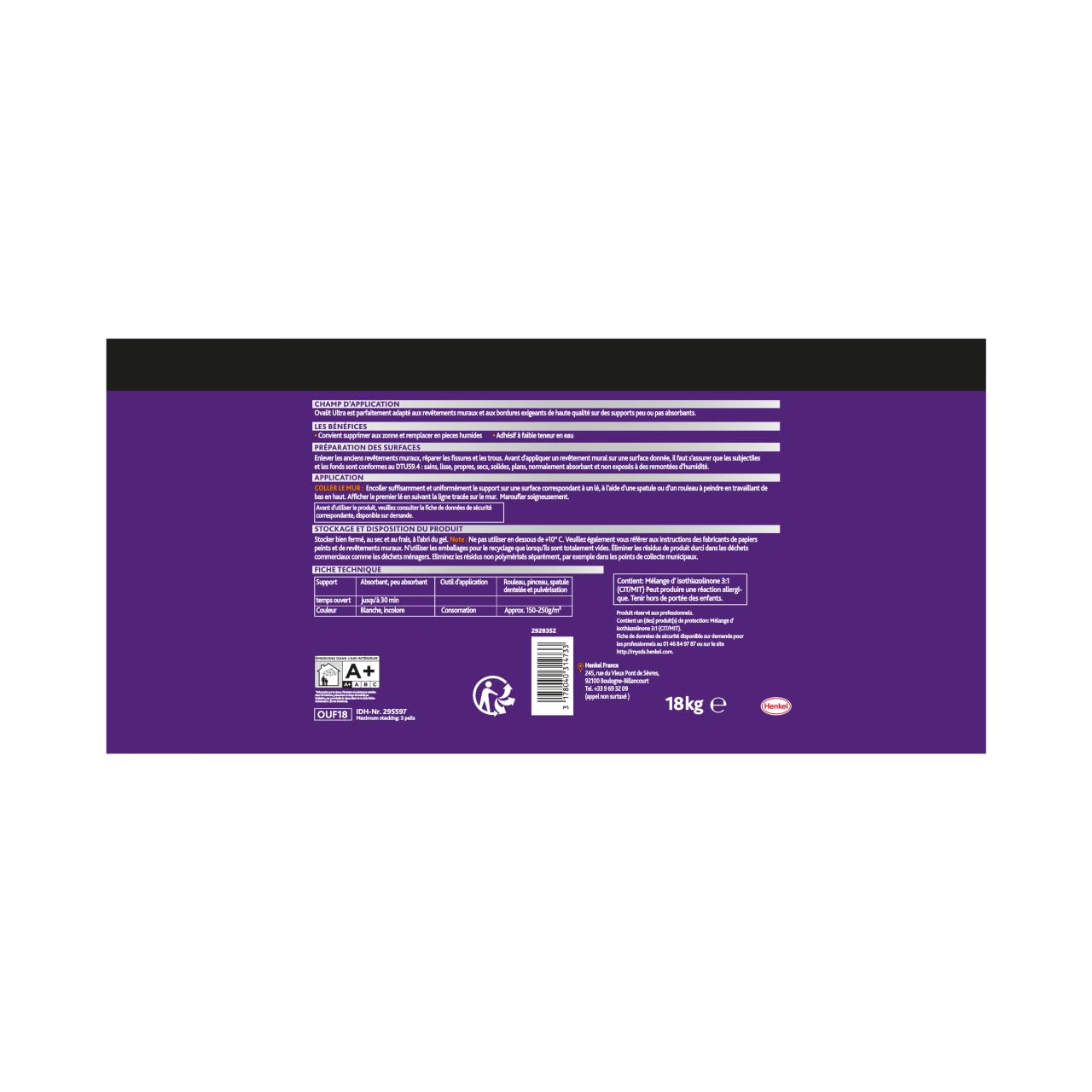 METYLAN Ovalit Ultra, colle prête à l'emploi renforcée pour revêtements muraux plastiques et PVC -Convient aux pièces humides - Seau 18kg