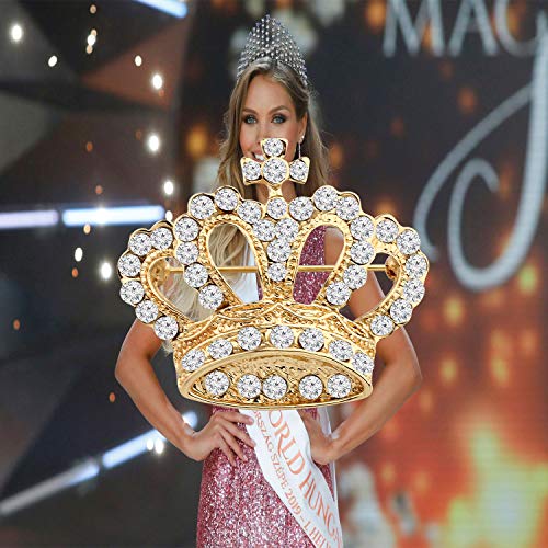 Lqri Crystal Rhinestone Princess Queen Crown Brooch Pin Tiara Crown Brooches For Women Girls Crown Tiara For Wedding Party/Banquet/Birthday (Gold) #TOP6
