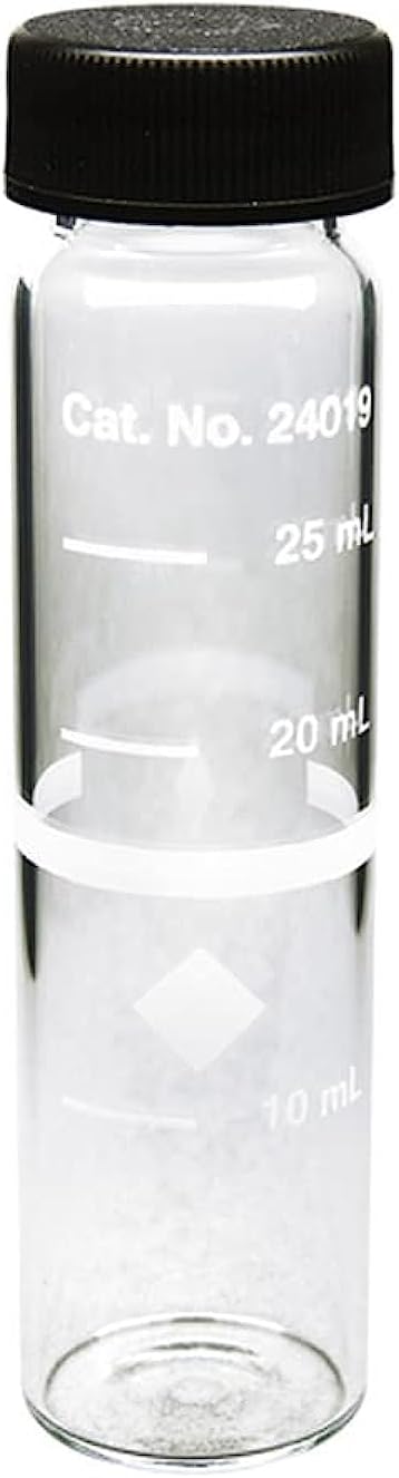 Hach Glass Sample Cell, 25 mm Round, 10–25 mL Markings, Pack of 6 with Caps, Compatible with Spectrophotometers and Colorimeters, Multi-Volume Use, 2401906