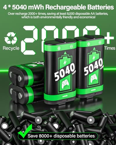 Image of Rechargeable Xbox Controller Battery Pack with Charger, 4 x 5040mWh Xbox Battery Pack for Xbox One, Xbox One S|X, Xbox One Elite, Xbox Series S|X Controller, Rechargeable Batteries for Xbox Controller