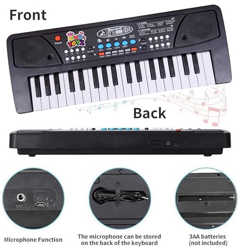 Image of Kids Piano Keyboard with Mic | 37 Keys, 8 Rhythms, 8 Tones & 6 Demo Songs | Electronic Musical Toy for Boys & Girls Age 2-5 | Educational & Recording Keyboard for Beginners - Black