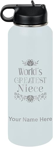 Miniatura 69 de LaserGram Personalized Water Bottle, World's Greatest Niece, Stainless Steel Double Wall Vacuum Insulated with Flip Top Straw, Custom Engraved Gift