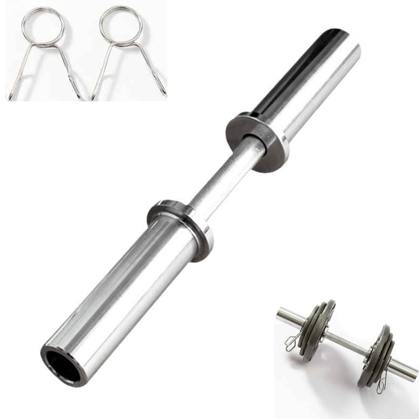 Barra Olímpica para Mancuernas con Abrazaderas, Barra De 50 Cm con Capacidad De Carga para Discos Olímpicos De 5 Cm, Gimnasio En Casa para Levantamiento De Pesas
