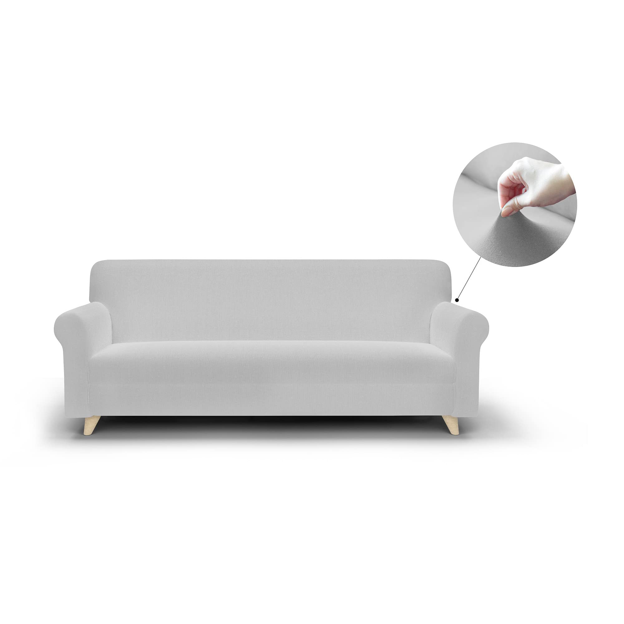 Italian Bed Linen DAHLIA Elastic Sofa Cover, Polyester, Light Grey 3 Seater, Bright Grey (Ral 7035), 3 seats