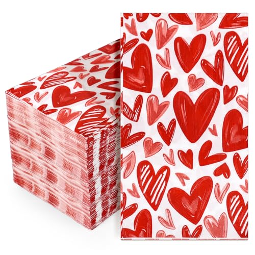 Servilletas de corazón para mesas románticas, papel de acuarela para cenas de boda y aniversario
