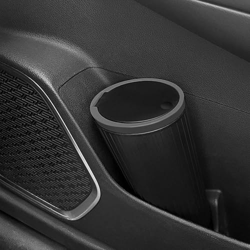 Image of Soko Plastic Carbin Mini Car Trash Can With Lid, Small Portable Garbage Bin, Car Accessories, Leakproof Vehicle Cup Holder Waste Storage For Car, Home, Kitchen, Office - Black, Press-Top