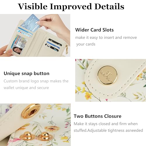 Image of Small Womens Wallet,Bifold Leather Wallet for Women RFID Card Holder Ladies Compact Pocket Wallet for Crossbody Bag (White Floral)