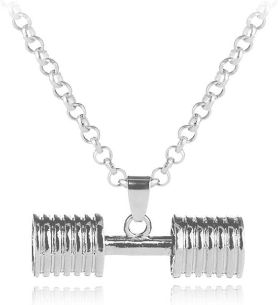 AILUOR Men Women's Dumbbell Pendant Necklace Stainless Steel Couples Barbell Pendant Fitness Gym Sports Dumbbell Weight Lifters Barbell Chain Jewelry (Silver)