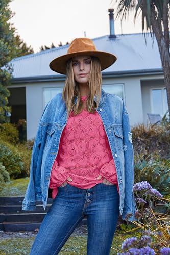 Image of OFEEFAN Blouses for Women Dressy Casual Spring Tops 2026 Summer Outfits Flower Lace Crochet Long Sleeve Shirts