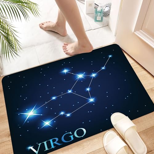 HKPOEQ Alfombra de Baño Antideslizante 60x90 cm,Signo del zodíaco Virgo de Las Hermosas Estrellas Brillantes en el Fondo del,Microfibra Súper Absorbente y Suave, Alfombrilla Lavable y Ducha o Bañera