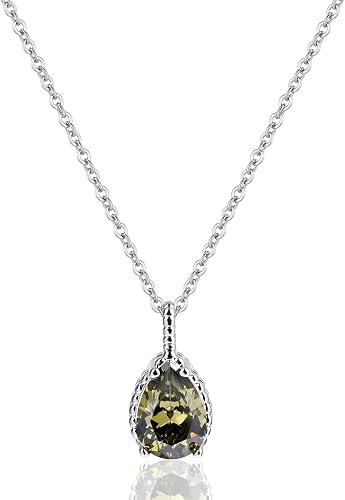Desnuage Peridot Teardrop Pendant Necklace for Women - Sterling Silver Olivine B