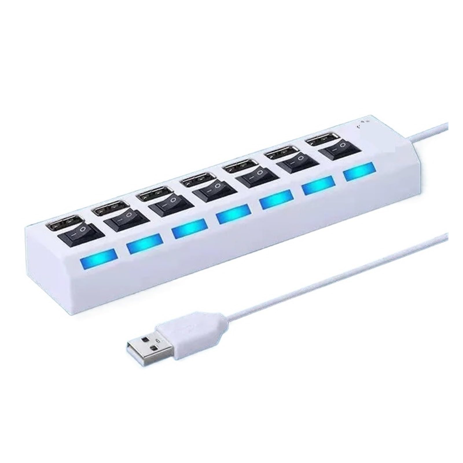 Koncentrator USB 2.0 Rozdzielacz Wielu Portów Hub Użyj Zasilacza 7-portowy Wielokrotny Ekspandera Z Przełącznikiem Kabel 30 Cm MożLiwość Szybkiego łAdowania(White)