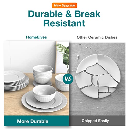 Dinnerware Set, Homeelves 18-Pcs Kitchen Opal Embossed Dishes Set Service For 6, Lightweight Glass Plates And Bowls Set, Break And Chip Resistant, Safety For Microwave & Dishwasher, Round #TOP3