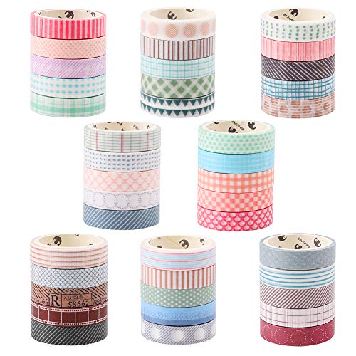 Pveath Washi Tape 32 Delige set, decoratieve band masking tape decoratieve kleurrijke plakbanden voor het breien, boekenontwerpen, scrapbook decoraties, 8 kleuren