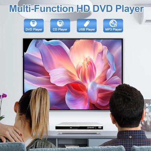 HDMI-DVD-Player, Regionenfreier DVD Spieler für Fernseher, HD 1080P DVD-Player HDMI mit USB-Eingang, Fehlerkorrektur, Compakt DVD-CD-Player unterstützt PAL/NTSC TV System (Weiß) – Bild 3