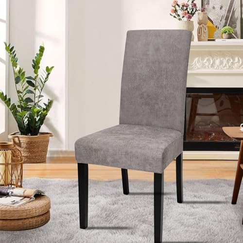 Alishomtll Sämischleder Stuhlhussen 6er Set Stretch PU Stuhlbezug Schwingstühle Elastische Hussen für Stühle Abnehmbar Esszimmer Stuhlbezüge Freischwinger für Küche Restaurant Hotel (Grau, 6 Stück)