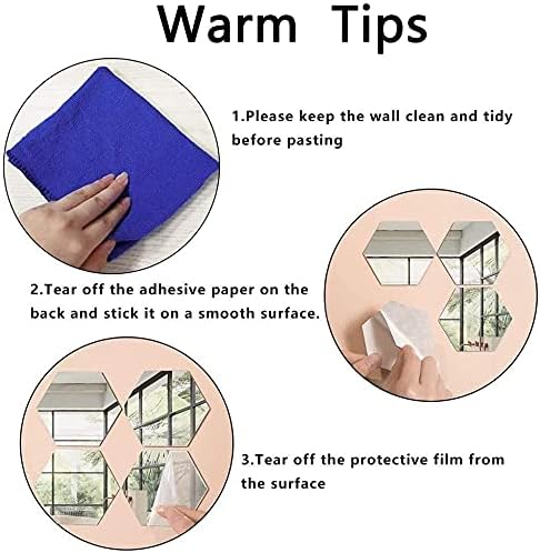 Miniatura 8 de Adhesivos de pared con espejo, calcomanías de pared de espejo hexagonal acrílico plateado 3D, decoración de bricolaje, azulejos de espejo