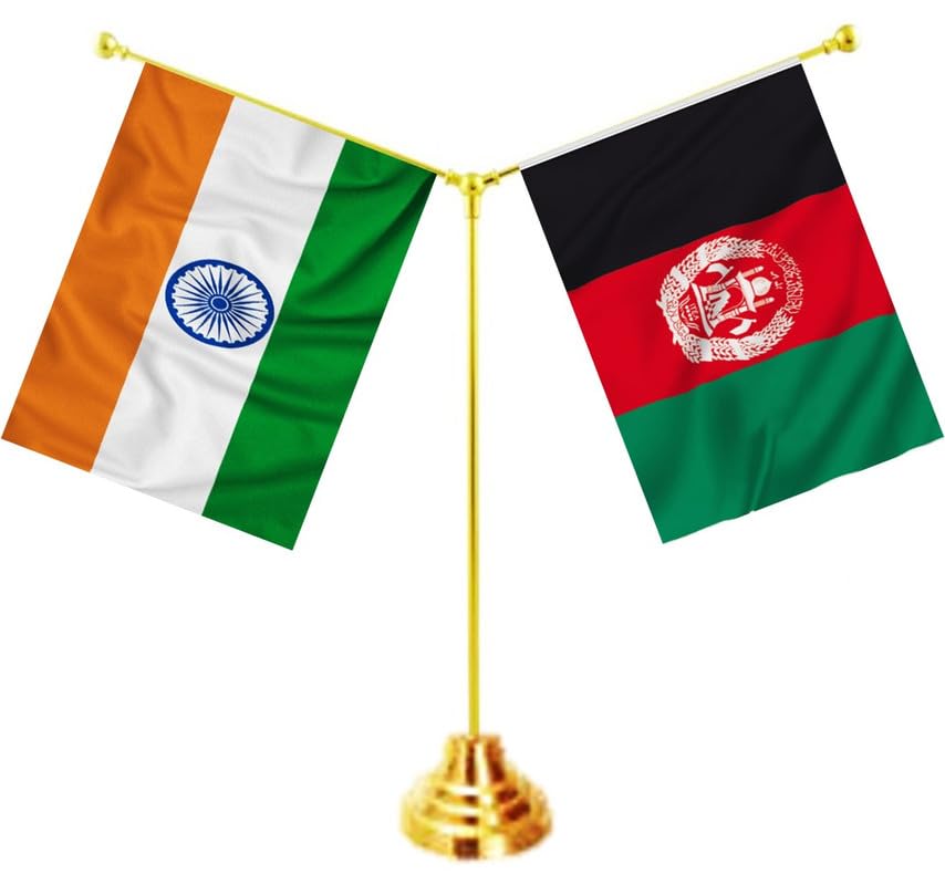 AFGHANISTAN & INDIA Miniature Flags - Shining & Bright Cotton Cloth with Y-Shape Classy Brass Base Table Stand-picture-12
