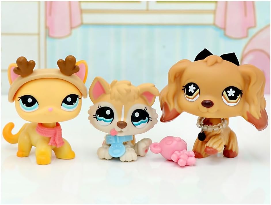 ZBQAPFGYR Mini Toys Pet Shop Cocker Spaniel #575 Short Hair cat #339 and Baby Husky #1013 Collectible Imagination Toys and Accessories