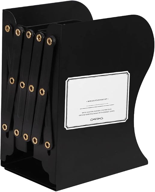 Retractable Bookends Heavy Duty Desktop Book Holder Metal Document Dividers File Rack Book Ends Desk Book Storage Organiser Bookshelf Black for Shelves Kids Children Office School Library