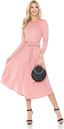 iconic luxe Womens A-Line Midi Dress with Shirred Shoulder