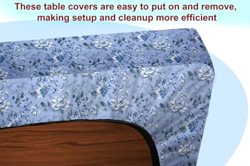 Image of The Furnishing Tree Elastic Cotton Square Dining Table Cover 44x44 in Inches Floral White Rose on Blue Base