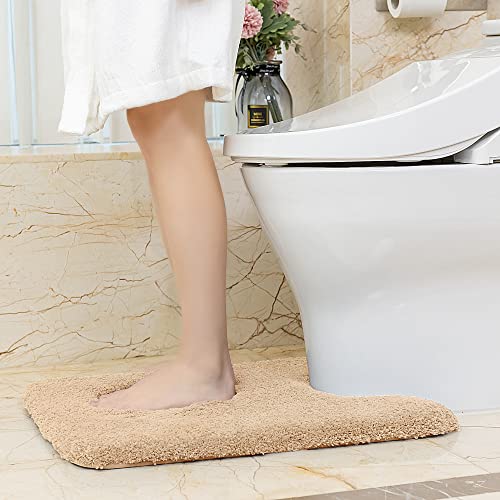 Image of VANZAVANZU Toilet Rugs for Bathroom U Shaped, Contour Bath Rugs for Toilet Bath Mats for Bathroom Non Slip Extra Soft Absorbant Microfiber Shaggy Thick Toilet Rugs U Shaped (U 20 inch*24 inch, Beige)