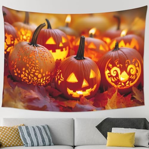 bqsjduidnc Decoración de Halloween con diseño de calabaza tallada para interiores y exteriores, tapiz para colgar en la pared, ventana, para dormitorio, sala de estar, aula, dormitorio, 229 x 152 cm