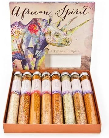 Eat.Art African Spirit - 8 Unique Traditional African Spice Set - Unusual Food Cooking Gifts - An Authentic Gourmet Selection Box - Fine Food BBQ And Vegetable Seasoning