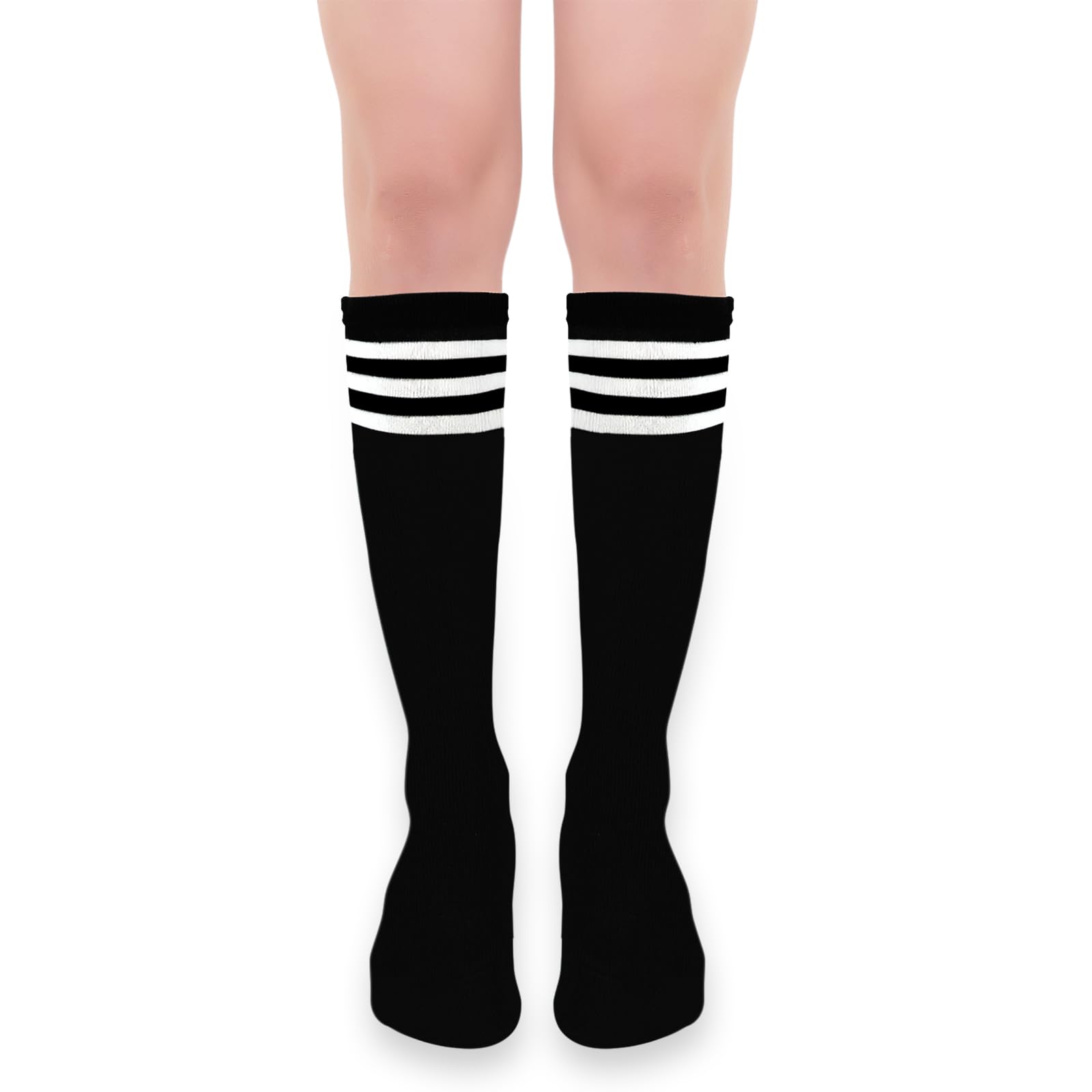 Lusofie Calcetines Hasta la Rodilla para Mujer Calcetines Deportivos Senderismo Mujer Negros Calcetines Altos a Rayas Largos para Deportes al Aire Libre para Mujer