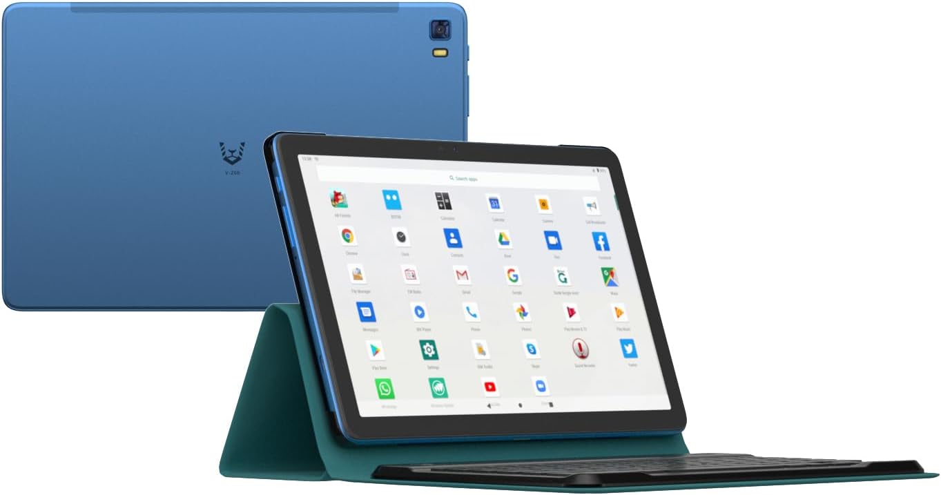 V-Z60 10.1Inch Google Android Smart Student Tablets,4G Dual SIM,8GB RAM,128GB ROM,Octa-Core,13MP+5MP Camera, Bluetooth/GPS/WiFi 2in1 Tablet with Wireles Keyboard Case (Blue)
