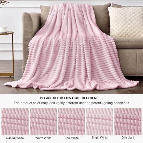 Image of BEDELITE Fleece Throw Blanket for Couch - 3D Ribbed Jacquard Soft and Warm Decorative Fuzzy Blanket - Cozy, Fluffy, Plush Lightweight Cherry Blossom Throw Blankets for Bed, Sofa, 50x60 inches