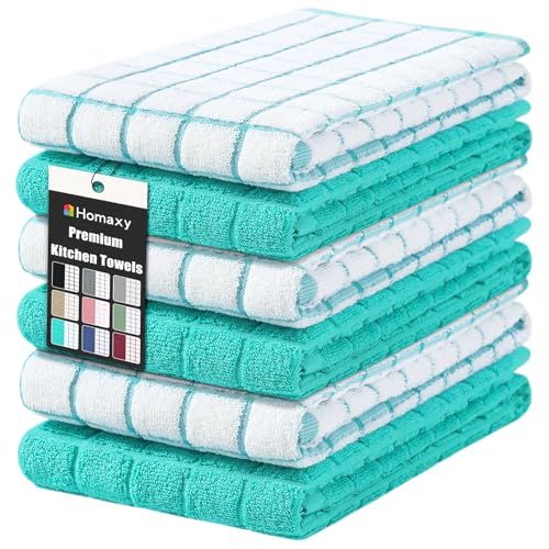 Homaxy Large Premium Cotton Kitchen Towels 16"x 28", 6 Pack, Aqua