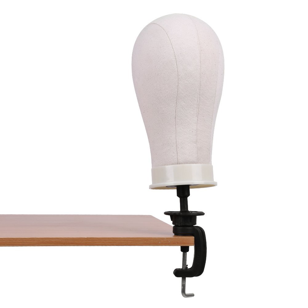 Tête de mannequin en toile de liège avec pince de fixation - Bloc pour perruque 21-23 pouces, support de coiffure pour formation, présentation de perruques et accessoires
